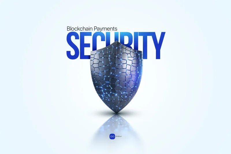Digital shield representing blockchain payment security and protection against transaction manipulation.