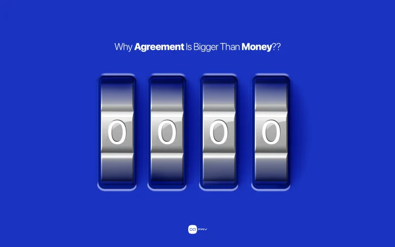 Conceptual blockchain illustration showing agreement as the core idea of distributed systems, with four metallic nodes representing consensus instead of money.