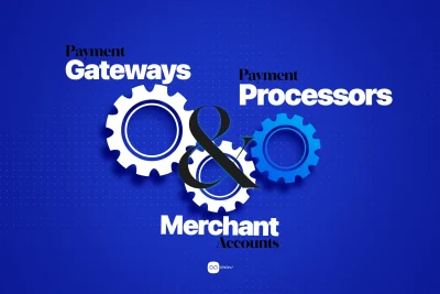Three interconnected gears representing payment gateway, processor, and merchant account working together in a unified system