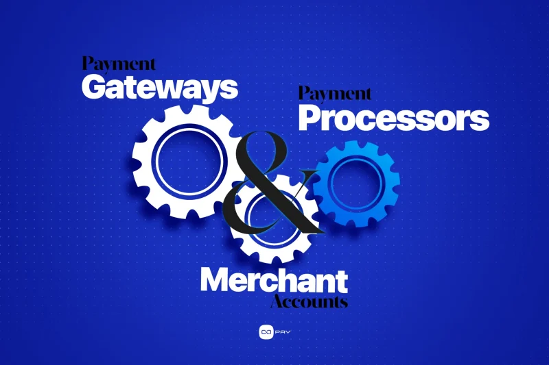 Three interconnected gears representing payment gateway, processor, and merchant account working together in a unified system