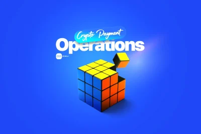 Crypto payment operations represented by a structured cube with connected payment processes